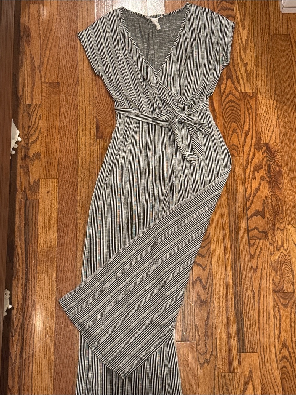 Caution To The Wind Striped Wrap Maxi Dress - Gray and White